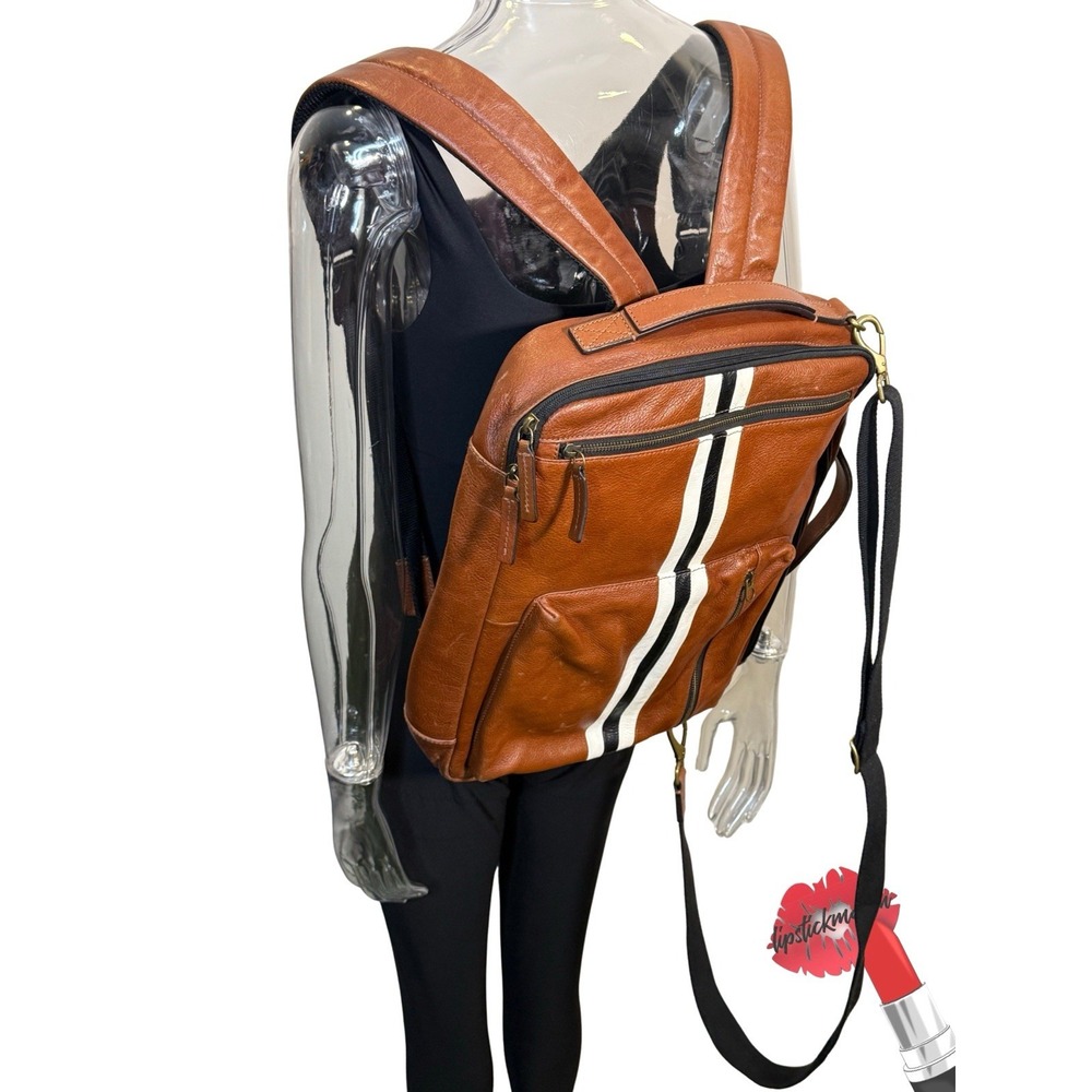 Fossil Buckner Backpack Cognac Brown Leather Men's Convertible Bag